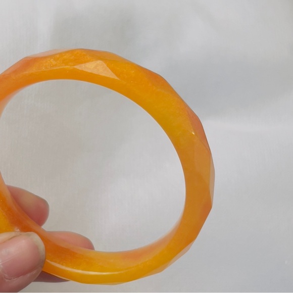Diamond Faceted Golden Yellow Orange Cheerful Bangle Bracelet Handcrafted Resin - Picture 5 of 8